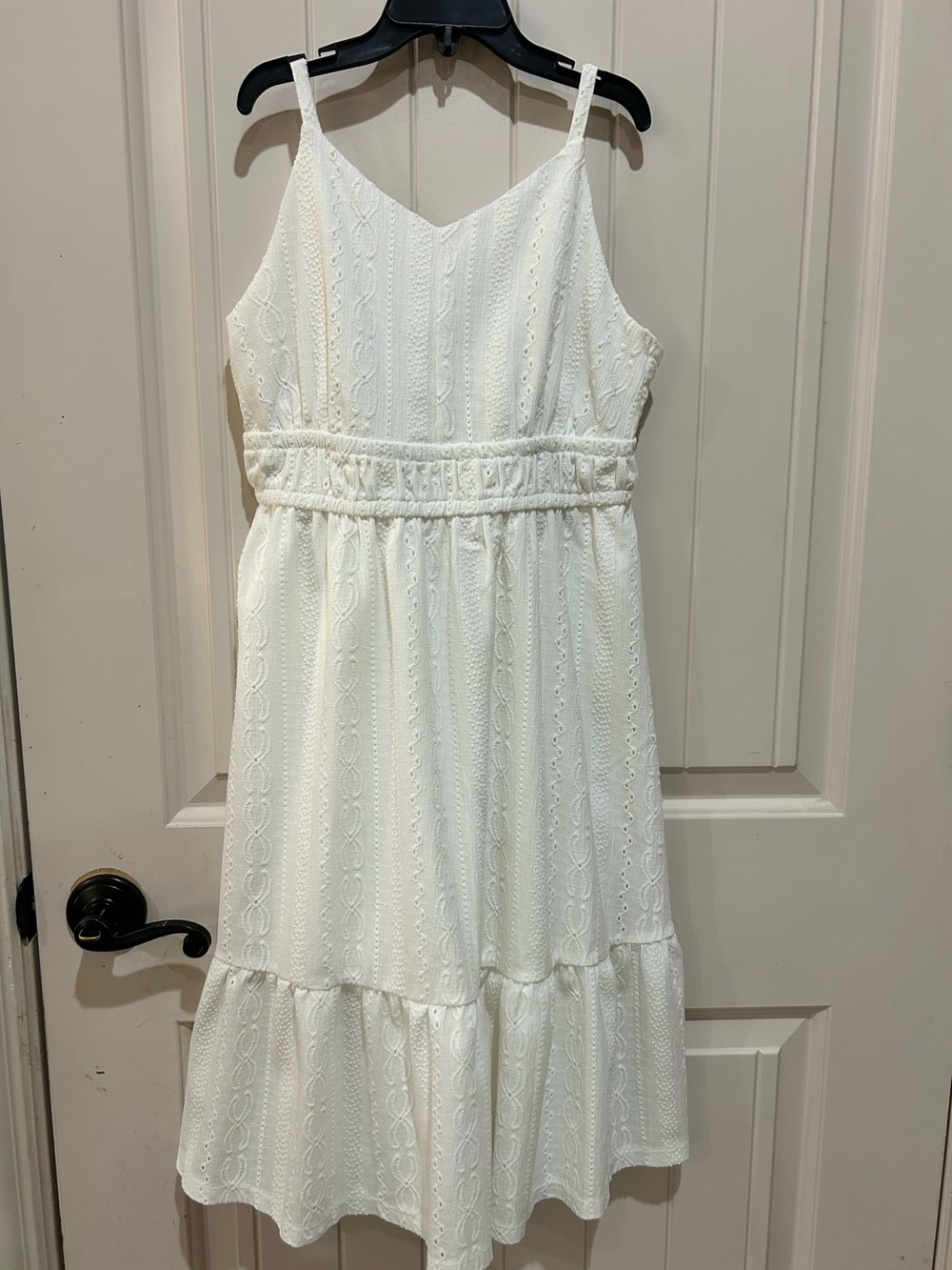 Girls' White Eyelet Sundress with Smocked Waist Size L